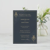 Faire-part de mariage Navy Gold Tartan Thistle Éco (Debout devant)