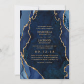 Faire-part de mariage Navy Marble & Gold Agate (Devant)