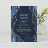 Faire-part de mariage Navy Marble & Gold Agate (Debout devant)