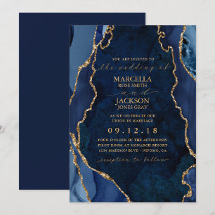 Faire-part de mariage Navy Marble & Gold Agate