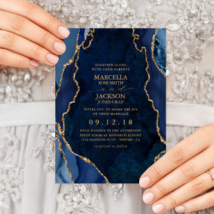Faire-part de mariage Navy Marble & Gold Agate