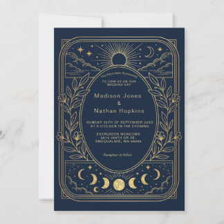 Faire-part de mariage Navy Or Céleste