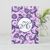 Faire-Part de Mariage Navy & Rose Damassé avec Tou (Debout devant)