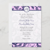 Faire-Part de Mariage Navy & Rose Damassé avec Tou (Dos)