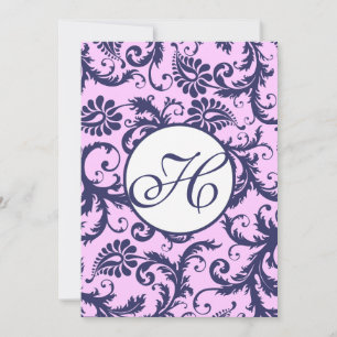 Faire-Part de Mariage Navy & Rose Damassé avec Tou