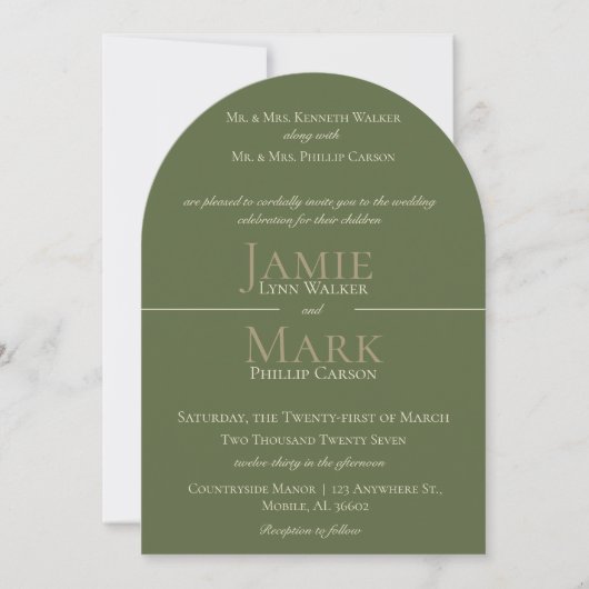 Faire-part de mariage neutre olive et beige (Devant)