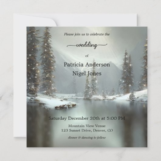 Faire-Part de Mariage Noël en Paysage Hivernal Enc (Devant)