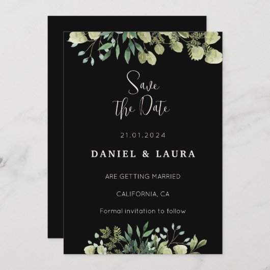 Faire-part de mariage noir (Devant / Derrière)