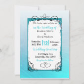 Faire-part de mariage noir à dégradé bleu Aqua (Devant)