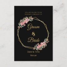 Faire-part de mariage noir à fleurs roses romantiq