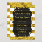 Faire-part de mariage noir à rayures d'huile d'or  (Devant / Derrière)