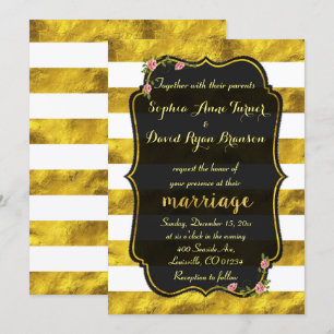 Faire-part de mariage noir à rayures d'huile d'or