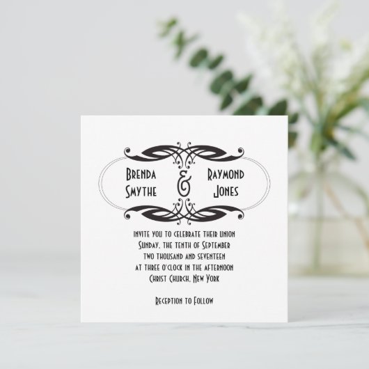 Faire-part de mariage noir Art déco| Initiales (Debout devant)