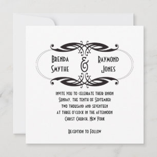 Faire-part de mariage noir Art déco Initiales