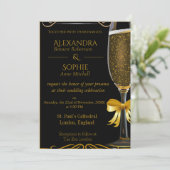 Faire-part de mariage noir avec verre Champagne d' (Debout devant)