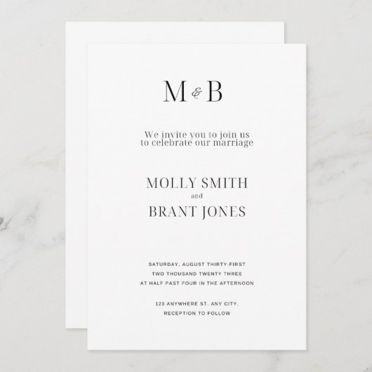 Faire-part de mariage noir/blanc classique (Devant / Derrière)