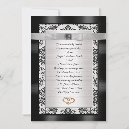 Faire-part de mariage noir blanc Damask (Devant)