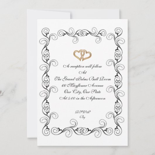 Faire-part de mariage noir blanc Damask (Dos)