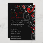 Faire-part de mariage noir, blanc et rouge (Devant / Derrière)