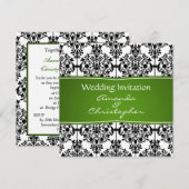Faire-part de mariage noir, blanc et vert Damas (Devant / Derrière)