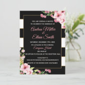 Faire-part de mariage noir blanc or rose floral (Debout devant)