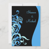 Faire-part de mariage noir bleu tourbillon (Devant)