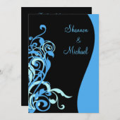 Faire-part de mariage noir bleu tourbillon (Devant / Derrière)