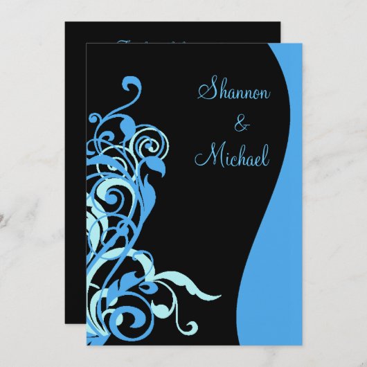 Faire-part de mariage noir bleu tourbillon (Devant / Derrière)