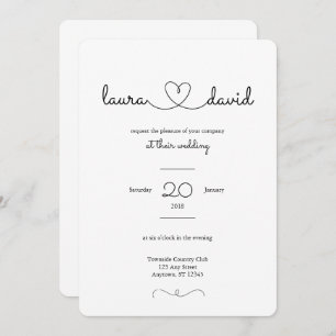 Faire-part de mariage noir de coeur d'amour et