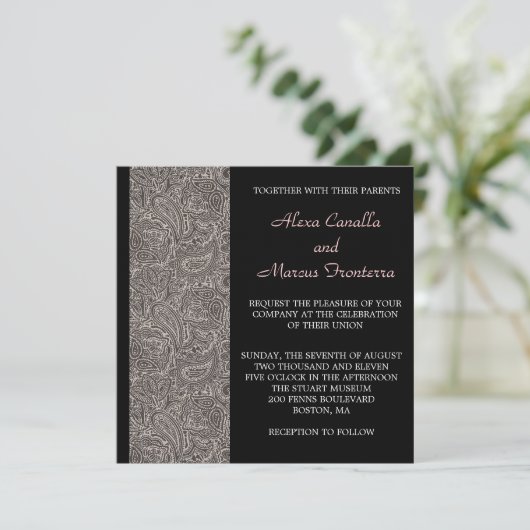 Faire-part de mariage noir de Paisley (Debout devant)