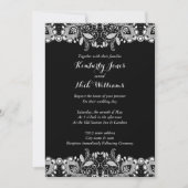 Faire-part de mariage noir dentelle blanche douce (Devant)