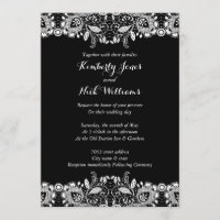 Faire-part de mariage noir dentelle blanche douce