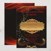 Faire-part de mariage noir élégant avec centre dor (Devant / Derrière)