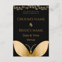 Faire-part de mariage noir élégant avec papillon d