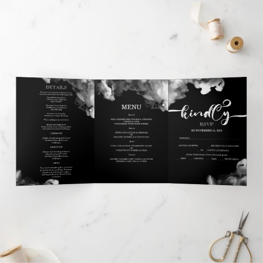 Faire-part de mariage noir élégant/menu/rsvp. (Intérieur)