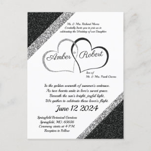 Faire-part de mariage noir et argent avec poème à