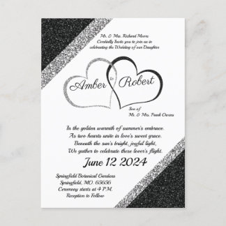 Faire-part de mariage noir et argent avec poème à