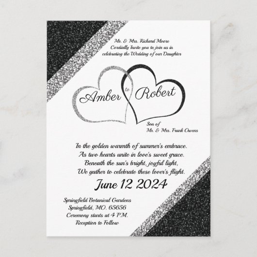 Faire-part de mariage noir et argent avec poème du (Devant)