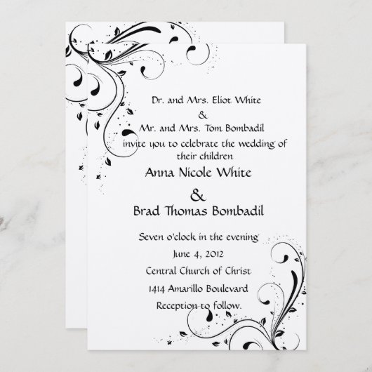 Faire-part de mariage noir et blanc (Devant / Derrière)