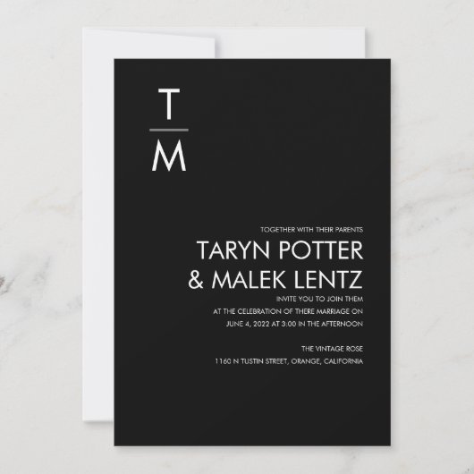 Faire-part de mariage noir et blanc (Devant)