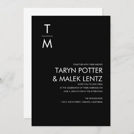 Faire-part de mariage noir et blanc (Devant / Derrière)