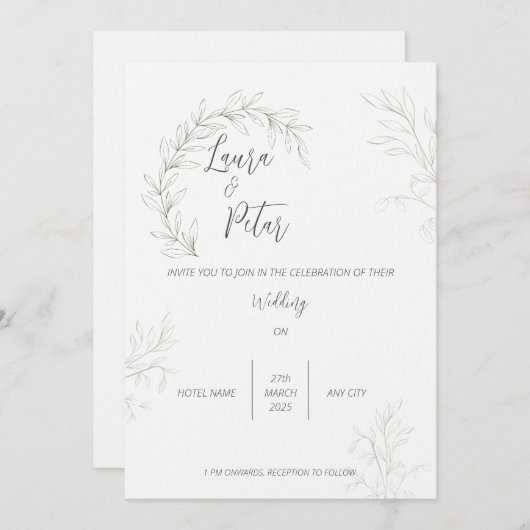 Faire-part de mariage noir et blanc (Devant / Derrière)