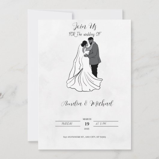 Faire-part de mariage noir et blanc (Devant)