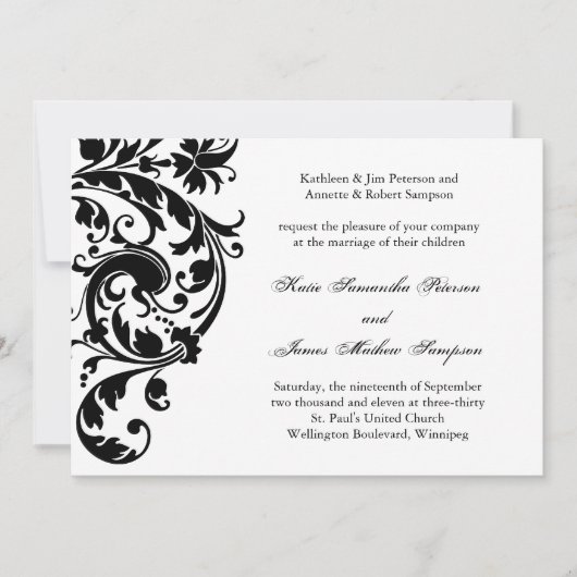 Faire-part de mariage noir et blanc (Devant)