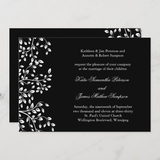 Faire-part de mariage noir et blanc (Devant / Derrière)