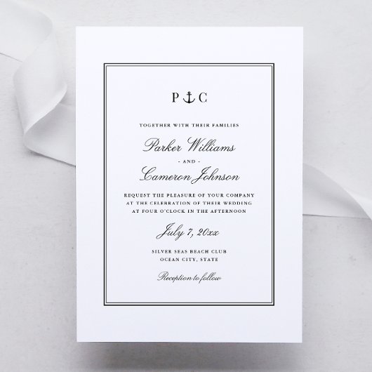 Faire-part de mariage noir et blanc à monogramme d