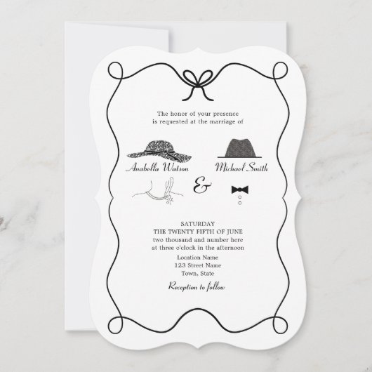 Faire-part de mariage noir et blanc avec code QR (Devant)