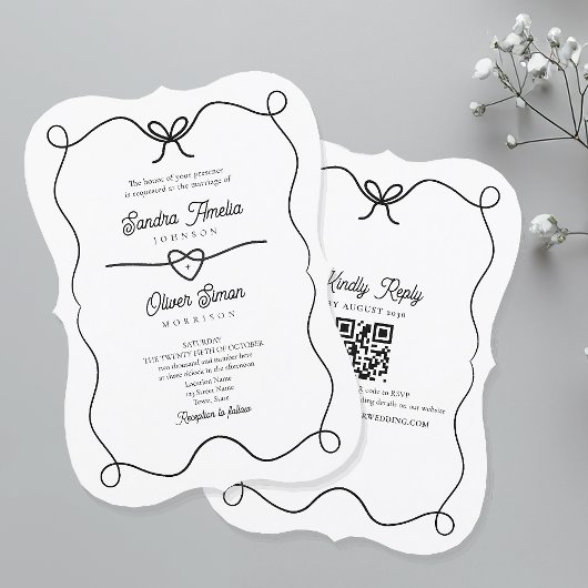 Faire-part de mariage noir et blanc avec code QR