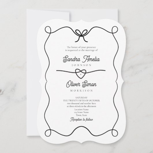 Faire-part de mariage noir et blanc avec code QR (Devant)