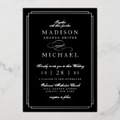 Faire-part de mariage noir et blanc avec feuille d (Recto)